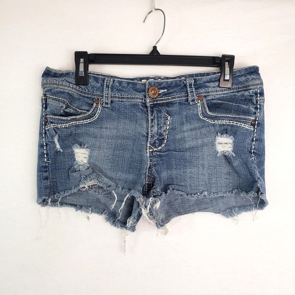 Hydraulic Denim Shorts Size 9/10 Low Rise Distressed Frayed Hem Star Pockets - Picture 1 of 12